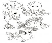 Coloriage etoile de mer et coquillages de mer dessin