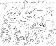 fond marin avec les animaux de la mer dessin à colorier
