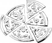 six morceaux de pizza dessin à colorier