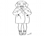 fille ado bien au chaud avec son manteau dessin à colorier