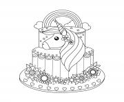 Coloriage janvier enfant licorne gateau dessin