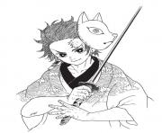 Tanjiro with mask and sword demon slayer dessin à colorier