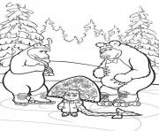 Coloriage ours michka et le lievre dans le jardin dessin