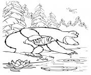 ours michka donne de la nourriture aux poissons dessin à colorier
