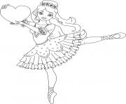 danseuse avec un coeur dessin à colorier