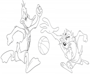 Coloriage space jan 2 daffy duck et lola bunny basketball dessin