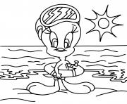 titi looney tunes a la plage en vacance dessin à colorier