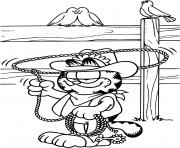 Garfield en cowboy avec son lasso dessin à colorier