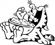 Garfield mange du popcorn dessin à colorier