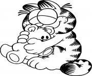 Garfield fait calin avec sa peluche dessin à colorier
