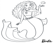 mermaid sirene barbie avec un coquillage dessin à colorier