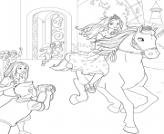 barbie princesse avec son cheval tawny dessin à colorier