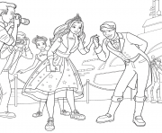 Coloriage equipe de princesse avec cheval et barbie font une course dessin