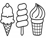 trois saveurs de glaces pour enfants dessin à colorier