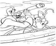 Coloriage peter pan contre un pirate sur le bateau dessin