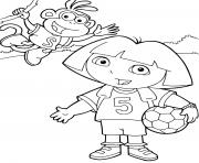 Coloriage dora joue au foot avec babouche equipe de football