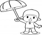 Coloriage pocoyo se protege de la pluie avec un parapluie dessin