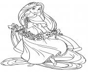 Coloriage magnifique robe de princesse et raiponce avec de jolies bijoux dessin