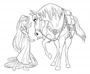 la princesse donne une lecon a maximus le cheval dessin à colorier
