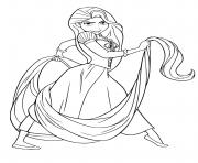 Coloriage raiponce danse pied nu avec ses 70 pieds de cheveux dessin