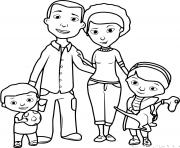 Coloriage famille africaine avec trois enfants dessin