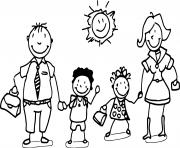 famille de quatre avec garcon et fille dessin à colorier