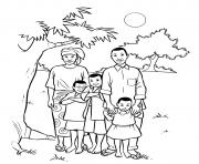 famille africaine avec trois enfants dessin à colorier