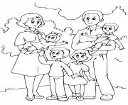 Coloriage famille africaine avec trois enfants dessin