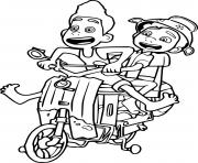 Alberto and Luca Driving a Motorbike dessin à colorier