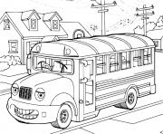 Coloriage bus qui recupere les enfants de la maison dessin