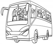 bus rempli de passager pour les vacances dessin à colorier