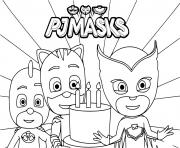 Coloriage PJ Masks joyeux anniversaire les amis dessin