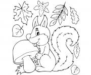feuilles automne ecureuil dessin à colorier