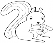 ecureuil mange une noisette dessin à colorier