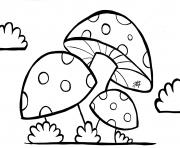 champignons avec nuage dessin à colorier
