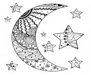 Coloriage la lune entrain de dormir pres des etoiles dessin