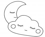 lune et nuage font dodo dessin à colorier