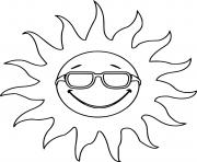 soleil chaleur sourire avec lunette dessin à colorier