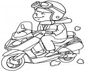 enfant avec sa petite moto scooter dessin à colorier