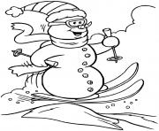 Coloriage bonhomme de neige fait du ski dessin