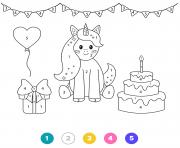 licorne magique anniversaire gateau cadeau fete dessin à colorier