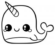 baleine licorne kawaii dessin à colorier