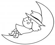 sorciere se repose sur la lune dessin à colorier