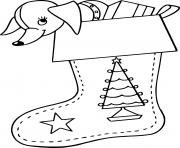 petit chien adorable dans un bas de noel dessin à colorier