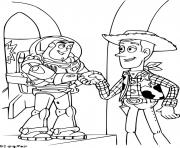 Coloriage Buzz l Eclair vole avec Woody dessin