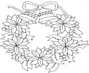 Coloriage couronne noel avec decorations et bouquet fleurs dessin
