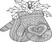 gants hiver noel motif de coeur mandala difficile expert dessin à colorier