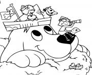 Coloriage clifford et ses amis chiens se baignent au lac dessin