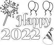 Happy 2022 nouvel an dessin à colorier