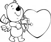 Cupidon ours avec un grand coeur dessin à colorier